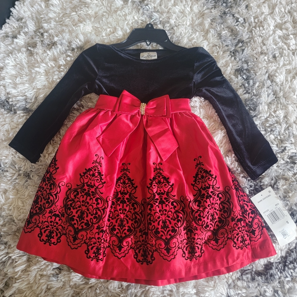 NWT RARE EDITION Girls Velvet Bodice to Flocking Satin Skirt Dress